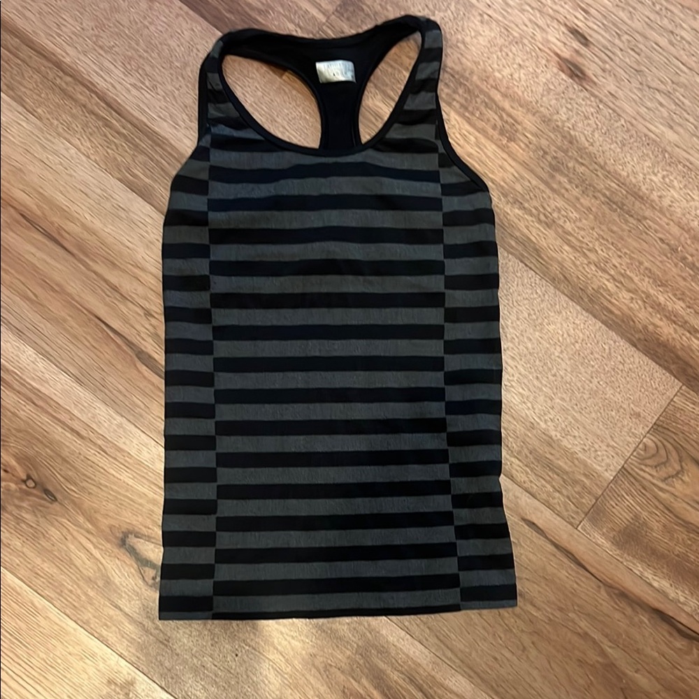 Black and Gray Striped Workout Tank Top